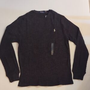 Men's Polo Ralph Lauren Charcoal/Black Thermal Knit Top. Size L, 100% Cotton.
